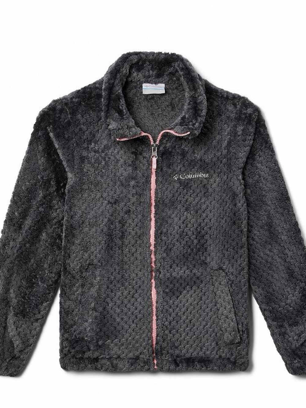 Columbia Plush Fleece Lined Jacket in Charcoal with Pink Trim
